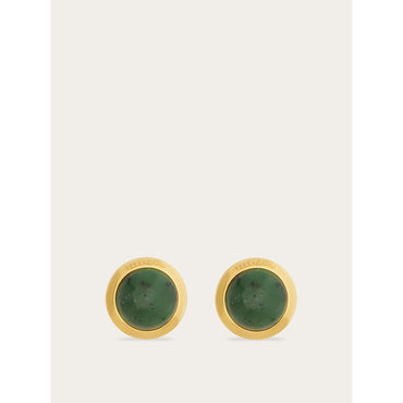 Earrings With Semi-Precious Stone - Ladies - Gold/Olive Green