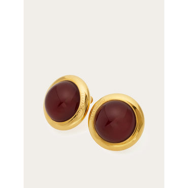 Earrings With Semi-Precious Stone - Ladies - Gold/Light Red