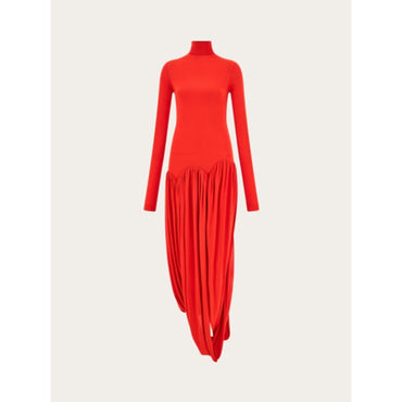 Turtleneck Dress With Tulip Skirt - Ladies - Red