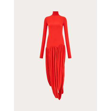 Turtleneck Dress With Tulip Skirt - Ladies - Red
