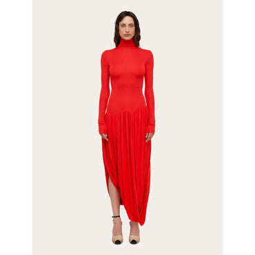 Turtleneck Dress With Tulip Skirt - Ladies - Red