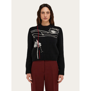 Sweater With Embroidery Detail - Ladies - Black