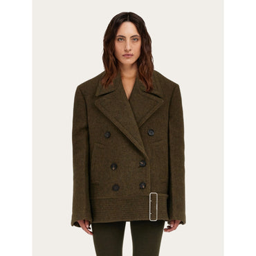 Double Wool And Cashmere Peacoat - Ladies - Olive Green