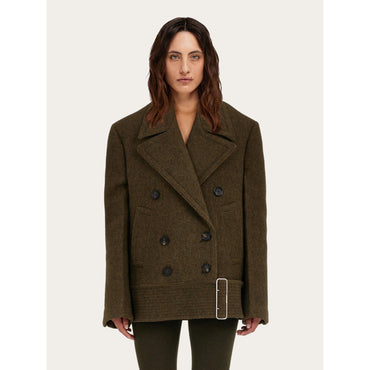 Double Wool And Cashmere Peacoat - Ladies - Olive Green