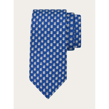 Bulldog Print Silk Tie - Men - Blue Marine