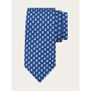 Bulldog Print Silk Tie - Men - Blue Marine