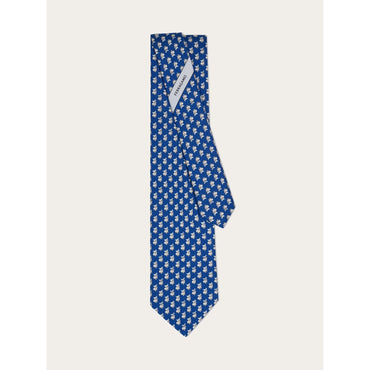 Bulldog Print Silk Tie - Men - Blue Marine