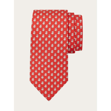 Bulldog Print Silk Tie - Men - Red