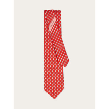 Bulldog Print Silk Tie - Men - Red