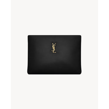 YSL LARGE POUCH W_AGNEAU PLONG - NERO/GOLD