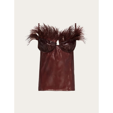 Organza Top With Feather Embellishment - Ladies - Oxblood