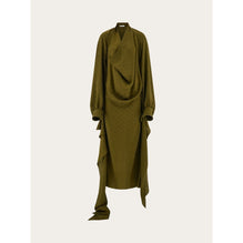 Layered Silk Dress With Ferragamo Monogram Motif - Ladies - Olive Green