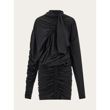 Long Sleeved Mini Dress With Gathered Detail - Ladies - Black
