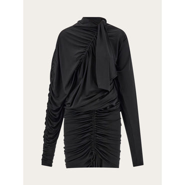 Long Sleeved Mini Dress With Gathered Detail - Ladies - Black