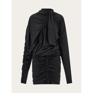 Long Sleeved Mini Dress With Gathered Detail - Ladies - Black