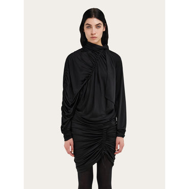 Long Sleeved Mini Dress With Gathered Detail - Ladies - Black