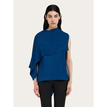 Viscose Top With Cape Detail - Ladies - Teal Blue