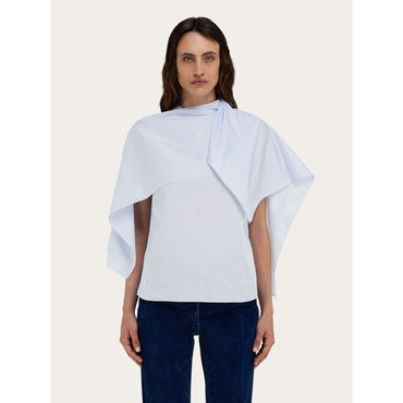 Viscose Top With Cape Detail - Ladies - White/Sky Blue