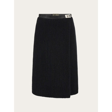 Knitted Skirt With Leather Trim - Ladies - Black