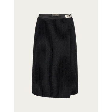 Knitted Skirt With Leather Trim - Ladies - Black