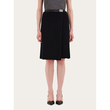 Knitted Skirt With Leather Trim - Ladies - Black