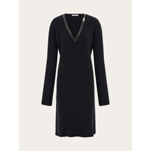 Knitted Wool Dress With Leather Trim - Ladies - Black