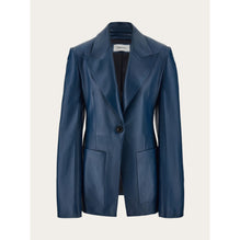 Single Breasted Leather Blazer - Ladies - Teal Blue