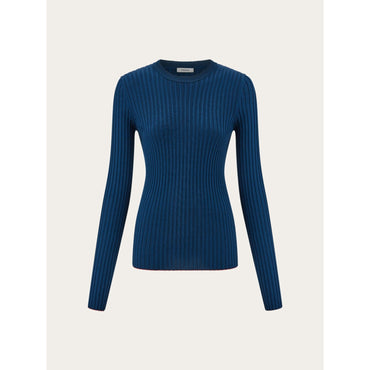 Ribbed Crew Neck Top - Ladies - Teal Blue