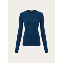 Ribbed Crew Neck Top - Ladies - Teal Blue