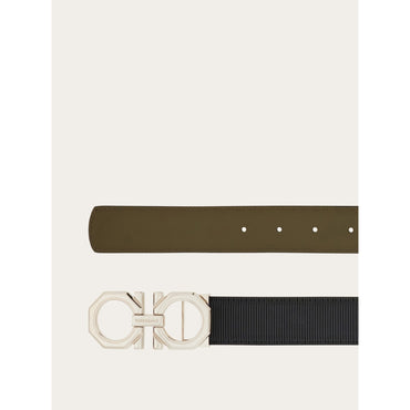 Reversible And Adjustable Gancini Belt - Men - Black/Olive Green