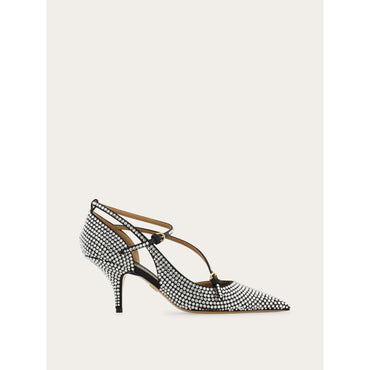 Crystal Embellished Driver Mid Heel Pump - Ladies - Silver