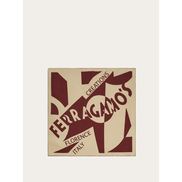 Logo Print Silk Scarf - 100% Silk - Stone/Bordeaux