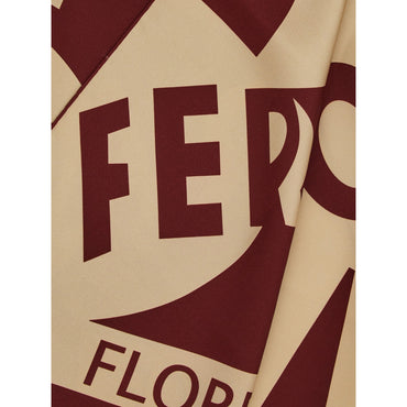 Logo Print Silk Scarf - 100% Silk - Stone/Bordeaux