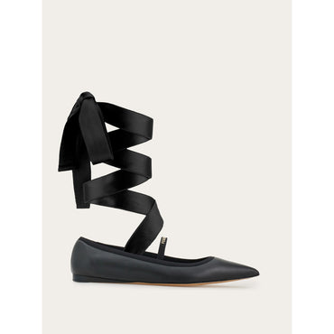 Ballet Flat With Ankle Ribbon - Ladies - Black