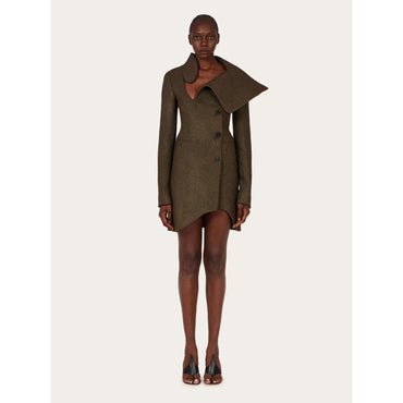 Sculptural Cut Coat - Ladies - Olive Green