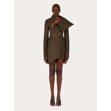 Sculptural Cut Coat - Ladies - Olive Green