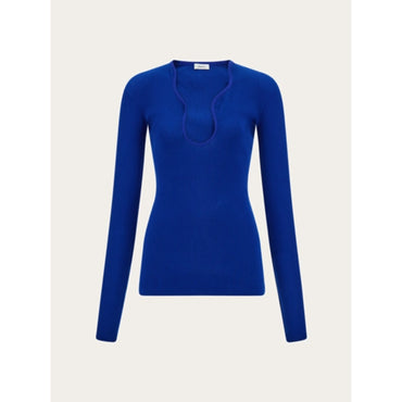 Top With Rippled Neckline - Ladies - Klein Blue