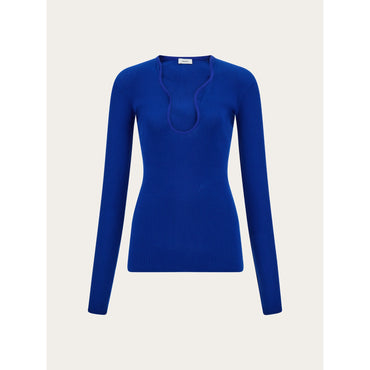 Top With Rippled Neckline - Ladies - Klein Blue