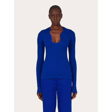 Top With Rippled Neckline - Ladies - Klein Blue