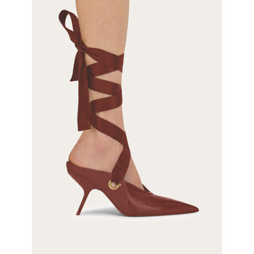 Pointed Mule With Ankle Ribbon - Ladies - College Red