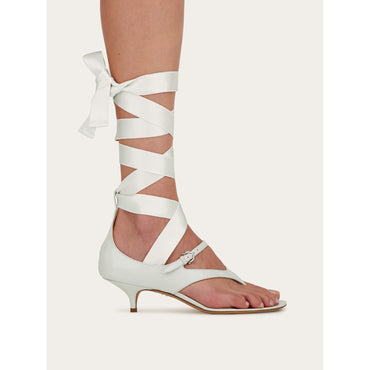 Heeled Sandal With Ribbon - Ladies - Optic White