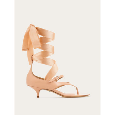Heeled Sandal With Ribbon - Ladies - Pink