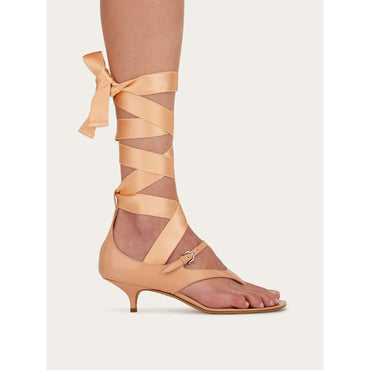 Heeled Sandal With Ribbon - Ladies - Pink