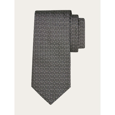 Gancini Jacquard Tie - Men - Grey/Black