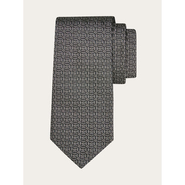 Gancini Jacquard Tie - Men - Grey/Black
