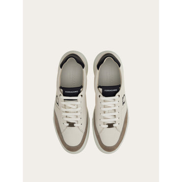 Low-Top Sneaker With Gancini Detail - Men - White/Cement