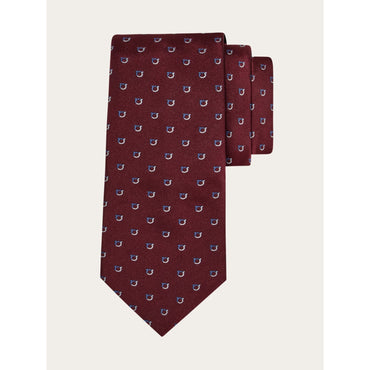Two Tone Gancini Jacquard Tie - Men - Bordeaux