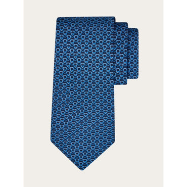 Hearts Print Silk Tie - Men - Navy Blue