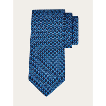 Hearts Print Silk Tie - Men - Navy Blue
