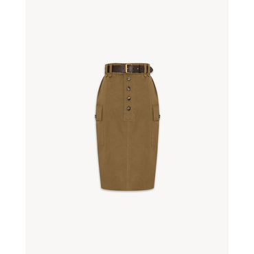 Jupe Cargo Twill Coton Souple - Kaki